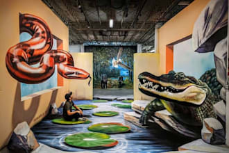 design realistic 3d pavement art, anamorphic floor illusions and wall mural arts