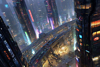 make your cyberpunk futuristic city illustration