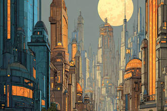 create a cyberpunk futuristic city illustration