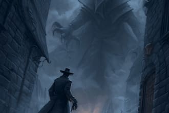 create horror character illustrations in dark cinematic