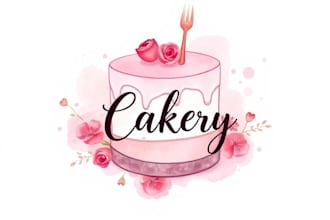 design feminine watercolor cake and bakery logo