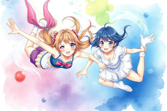 draw watercolor anime, manga, vtuber characters