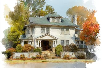 create hand painted homes and buildings in watercolor