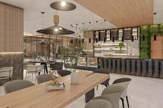 refurbish modern restaurant interior,coffee shop, commercial space,cgi rendering