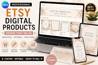 design digital products for etsy wedding invitation design canva template