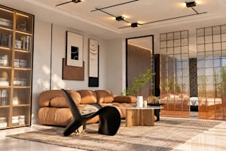 create a 3d rendering of a living room