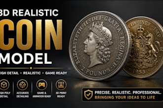 design a realistic 3d coin design for animations, games, ntf etc