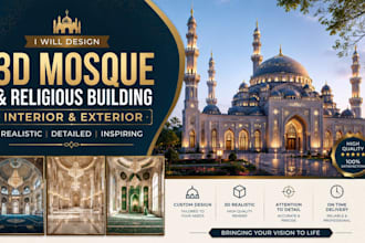 design 3d mosque and religious building interior and exterior