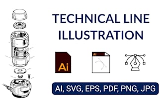 create clean technical line illustration for products