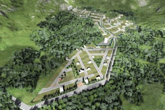 restructure 3d real estate development, render  aerial view, community layout