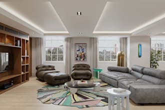 photorealistic 3d interior layout, livingroom design, space planning,2d cad plan