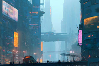 do cyberpunk sci fi futuristic city illustration