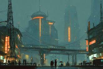 do cyberpunk sci fi futuristic city illustration