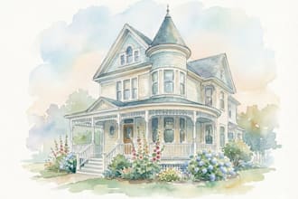create custom watercolor house portrait or pet painting