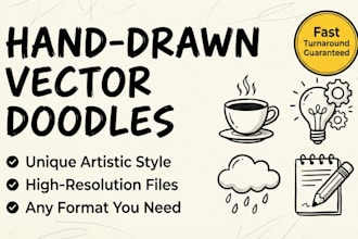 design custom hand drawn line art vector icons for doodles