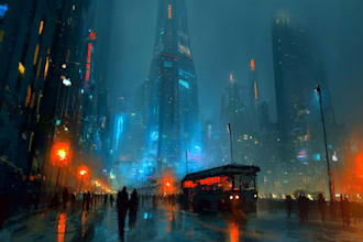 esign an illustration of futuristic cyberpunk city