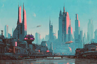 draw cyberpunk sci fi futuristic city art illustration