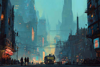 do a cyberpunk science fiction futuristic city illustration
