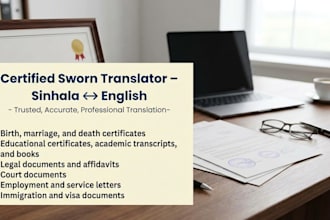 provide certified sinhala english translations for legal and official documents