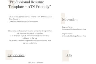 design a professional ats friendly resume or CV in canva