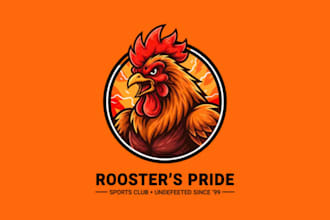 create bold and energetic rooster logo for brand or sports