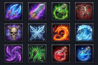 hand paint skill icons for weapons, upgrade, inventory items game icons