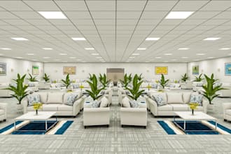 optimize private estate interior, office layout, waiting area, co working spaces