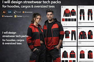 design streetwear tech packs for hoodies cargos and oversized tees
