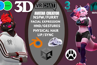 create vrc avatar vr character, 3d anime, nsfw, furry avi and character model