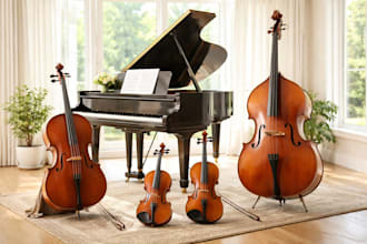 compose orchestral strings section using violin, viola, cello and piano