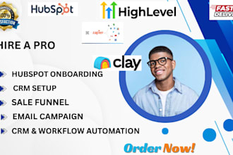 gohighlevel and hubspot expert for CRM onboarding, funnels, automation and SMS