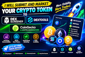 submit and market your crypto token to dex screener dextools, crypto aggregators