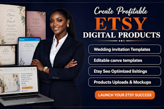 design wedding invitation templates, etsy digital products, and SEO listings