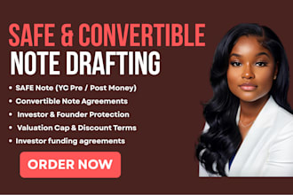 draft safe note, convertible note, for startup funding investors