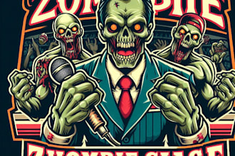 design high quality zombie rage mascot logo with t shirt design