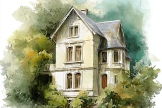 create hand painted homes and buildings in watercolor