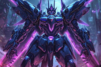 draw amazing character mecha robot illustration