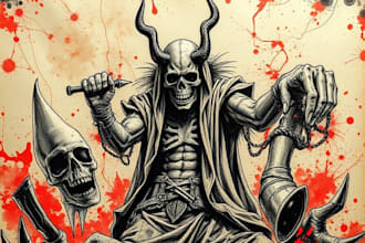 create a horror metal cover illustration with manual drawing