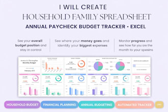 create household family spreadsheet, annual paycheck budget tracker, excel sheet