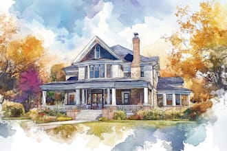 draw a watercolor house painting