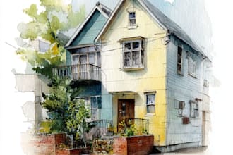 paint a watercolor house portrait or city space illustration