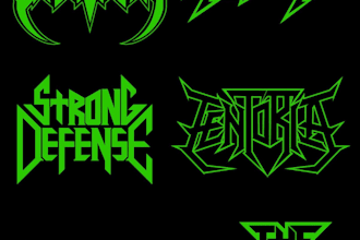 design a thrash metal logo with sharp, 80s style edges