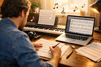 create music transcription, music sheet and music arrangement