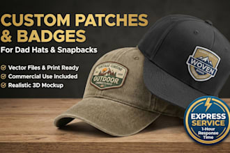 design a custom patch, badge, or emblem logo for dad hats, caps, and snapback