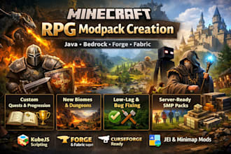 create minecraft java rpg modpack bedrock forge or fabric smp servers bug fixing