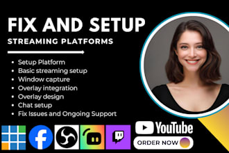 work on or fix setup obs streamlabs vmix for twitch youtube facebook kick tiktok