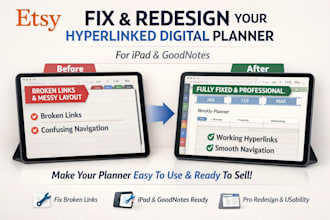 fix or redesign hyperlinked digital planner for goodnotes