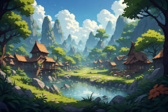 create environments, landscapes, board game, concept art