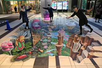 create 3d pavement art, floor illusions, wall mural and permit drawing