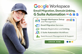 setup google workspace, email migration, domain linking, g suit automation